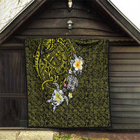 Hawaiian Turtle and Plumeria Quilt Polynesian Tattoo and Tribal Elements Pattern Yellow Color