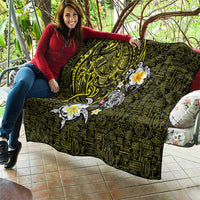 Hawaiian Turtle and Plumeria Quilt Polynesian Tattoo and Tribal Elements Pattern Yellow Color