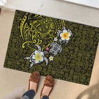 Hawaiian Turtle and Plumeria Rubber Doormat Polynesian Tattoo and Tribal Elements Pattern Yellow Color LT03 - Polynesian Pride