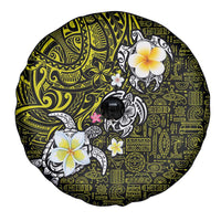 Hawaiian Turtle and Plumeria Spare Tire Cover Polynesian Tattoo and Tribal Elements Pattern Yellow Color
