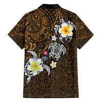 Hawaiian Turtle and Plumeria Family Matching Long Sleeve Bodycon Dress and Hawaiian Shirt Polynesian Tattoo and Tribal Elements Pattern Orange Color