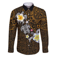 Hawaiian Turtle and Plumeria Family Matching Mermaid Dress and Hawaiian Shirt Polynesian Tattoo and Tribal Elements Pattern Orange Color