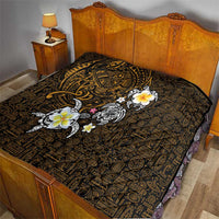 Hawaiian Turtle and Plumeria Quilt Polynesian Tattoo and Tribal Elements Pattern Orange Color