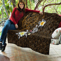 Hawaiian Turtle and Plumeria Quilt Polynesian Tattoo and Tribal Elements Pattern Orange Color