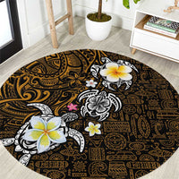 Hawaiian Turtle and Plumeria Round Carpet Polynesian Tattoo and Tribal Elements Pattern Orange Color LT03 Orange - Polynesian Pride
