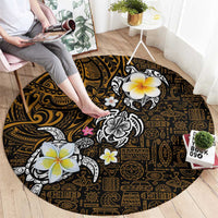 Hawaiian Turtle and Plumeria Round Carpet Polynesian Tattoo and Tribal Elements Pattern Orange Color LT03 - Polynesian Pride
