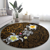 Hawaiian Turtle and Plumeria Round Carpet Polynesian Tattoo and Tribal Elements Pattern Orange Color LT03 - Polynesian Pride