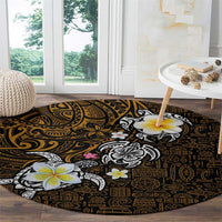 Hawaiian Turtle and Plumeria Round Carpet Polynesian Tattoo and Tribal Elements Pattern Orange Color LT03 - Polynesian Pride