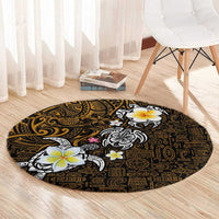 Hawaiian Turtle and Plumeria Round Carpet Polynesian Tattoo and Tribal Elements Pattern Orange Color LT03 - Polynesian Pride