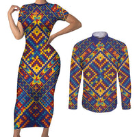Kolose-Tuvalu Crochet Couples Matching Short Sleeve Bodycon Dress and Long Sleeve Button Shirt with Polynesian and Pacific Tattoos - Polynesian Pride