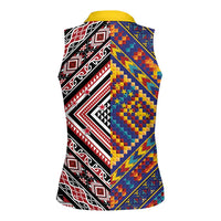Tuvaluan and New Zealand Culture Women Sleeveless Polo Shirt The Art of Kolose and Taniko - Polynesian Pride
