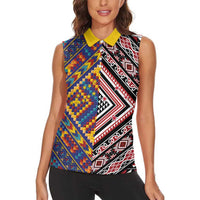 Tuvaluan and New Zealand Culture Women Sleeveless Polo Shirt The Art of Kolose and Taniko - Polynesian Pride