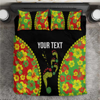 Personalised Vanuatu Running Bedding Set Footprint and Hibiscus Polynesian Style LT03 Black - Polynesian Pride