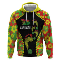 Personalised Vanuatu Running Hoodie Footprint and Hibiscus Polynesian Style LT03 Pullover Hoodie Black - Polynesian Pride