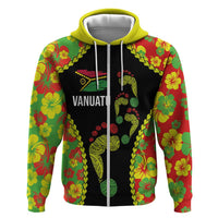 Personalised Vanuatu Running Hoodie Footprint and Hibiscus Polynesian Style LT03 Zip Hoodie Black - Polynesian Pride