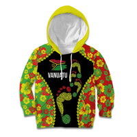 Personalised Vanuatu Running Kid Hoodie Footprint and Hibiscus Polynesian Style LT03 Hoodie Black - Polynesian Pride