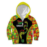 Personalised Vanuatu Running Kid Hoodie Footprint and Hibiscus Polynesian Style LT03 Zip Hoodie Black - Polynesian Pride