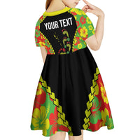 Personalised Vanuatu Running Kid Short Sleeve Dress Footprint and Hibiscus Polynesian Style LT03 - Polynesian Pride