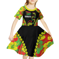Personalised Vanuatu Running Kid Short Sleeve Dress Footprint and Hibiscus Polynesian Style LT03 - Polynesian Pride