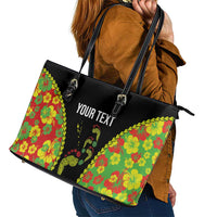 Personalised Vanuatu Running Leather Tote Bag Footprint and Hibiscus Polynesian Style