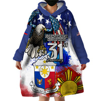 Filipino American History Month Wearable Blanket Hoodie Filipino Coat Of Arms and American Eagle Splash Style LT03 - Polynesian Pride