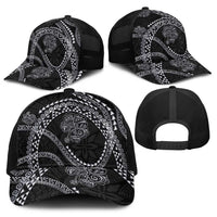 Hawaiian Kakau Art and Hisbiscus Tattoo Baseball Net Cap Tribal Pattern-Silver Style - Polynesian Pride