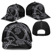 Hawaiian Kakau Art and Hisbiscus Tattoo Baseball Net Cap Tribal Pattern-Silver Style - Polynesian Pride
