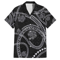 Hawaiian Kakau Art and Hisbiscus Tattoo Family Matching Long Sleeve Bodycon Dress and Hawaiian Shirt Tribal Pattern-Silver Style - Polynesian Pride