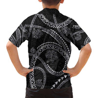 Hawaiian Kakau Art and Hisbiscus Tattoo Family Matching Off Shoulder Maxi Dress and Hawaiian Shirt Tribal Pattern-Silver Style - Polynesian Pride