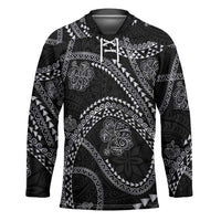 Hawaiian Kakau Art and Hisbiscus Tattoo Hockey Jersey Tribal Pattern-Silver Style - Polynesian Pride