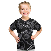 Hawaiian Kakau Art and Hisbiscus Tattoo Kid T Shirt Tribal Pattern-Silver Style - Polynesian Pride