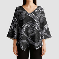 Hawaiian Kakau Art and Hisbiscus Tattoo Kimono Sleeve Blouse Tribal Pattern-Silver Style - Polynesian Pride