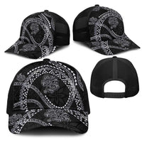 Hawaiian Kakau Art and Hisbiscus Tattoo Mesh Trucker Cap Tribal Pattern-Silver Style - Polynesian Pride
