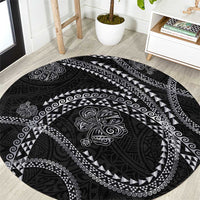 Hawaiian Kakau Art and Hisbiscus Tattoo Round Carpet Tribal Pattern-Silver Style - Polynesian Pride