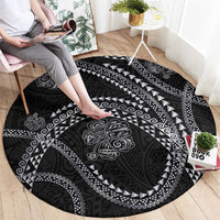Hawaiian Kakau Art and Hisbiscus Tattoo Round Carpet Tribal Pattern-Silver Style - Polynesian Pride