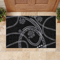 Hawaiian Kakau Art and Hisbiscus Tattoo Rubber Doormat Tribal Pattern-Silver Style LT03 Black - Polynesian Pride
