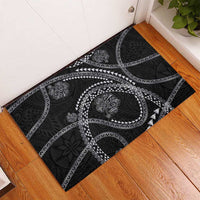 Hawaiian Kakau Art and Hisbiscus Tattoo Rubber Doormat Tribal Pattern-Silver Style LT03 - Polynesian Pride