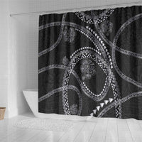 Hawaiian Kakau Art and Hisbiscus Tattoo Shower Curtain Tribal Pattern-Silver Style - Polynesian Pride