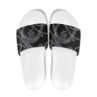 Hawaiian Kakau Art and Hisbiscus Tattoo Slide Sandals Tribal Pattern-Silver Style - Polynesian Pride