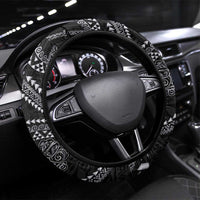 Hawaiian Kakau Art and Hisbiscus Tattoo Steering Wheel Cover Tribal Pattern-Silver Style - Polynesian Pride
