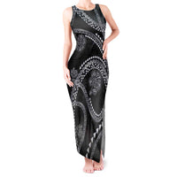 Hawaiian Kakau Art and Hisbiscus Tattoo Tank Maxi Dress Tribal Pattern-Silver Style - Polynesian Pride