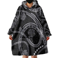 Hawaiian Kakau Art and Hisbiscus Tattoo Wearable Blanket Hoodie Tribal Pattern-Silver Style - Polynesian Pride