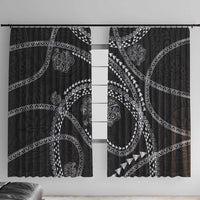 Hawaiian Kakau Art and Hisbiscus Tattoo Window Curtain Tribal Pattern-Silver Style - Polynesian Pride