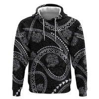 Hawaiian Kakau Art and Hisbiscus Tattoo Zip Hoodie Tribal Pattern-Silver Style - Polynesian Pride
