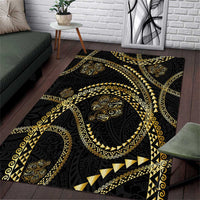 Hawaiian Kakau Art and Hisbiscus Tattoo Area Rug Tribal Pattern-Gold Style - Polynesian Pride