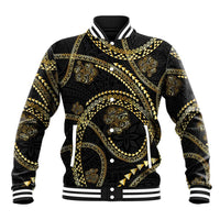 Hawaiian Kakau Art and Hisbiscus Tattoo Baseball Jacket Tribal Pattern-Gold Style LT03 Unisex Black - Polynesian Pride