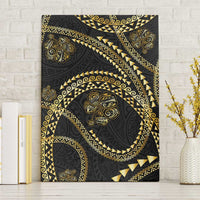 Hawaiian Kakau Art and Hisbiscus Tattoo Canvas Wall Art Tribal Pattern-Gold Style - Polynesian Pride