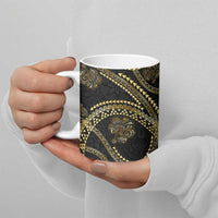 Hawaiian Kakau Art and Hisbiscus Tattoo Ceramic Mug Tribal Pattern-Gold Style - Polynesian Pride