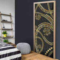 Hawaiian Kakau Art and Hisbiscus Tattoo Door Cover Tribal Pattern-Gold Style - Polynesian Pride