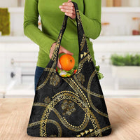 Hawaiian Kakau Art and Hisbiscus Tattoo Grocery Bag Tribal Pattern-Gold Style - Polynesian Pride